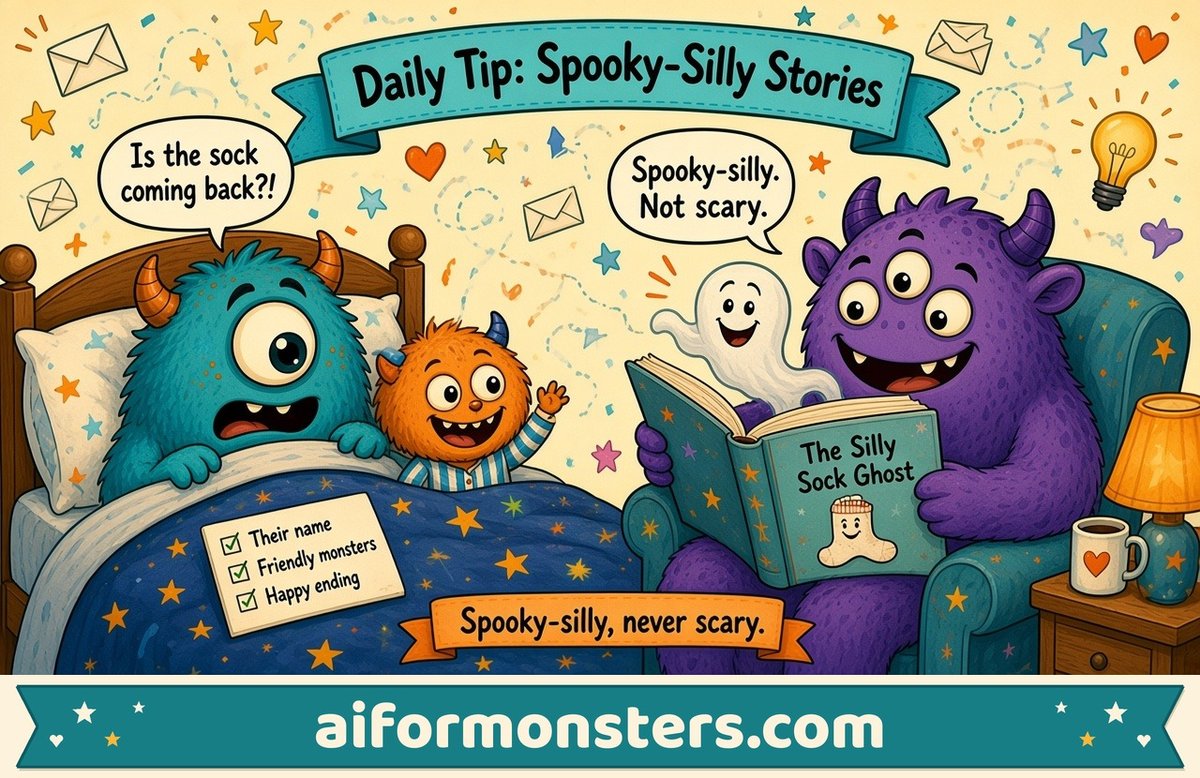 AI for Monsters group picture: Make a spooky-silly (not scary) Halloween bedtime story starring your kid or grandkid
